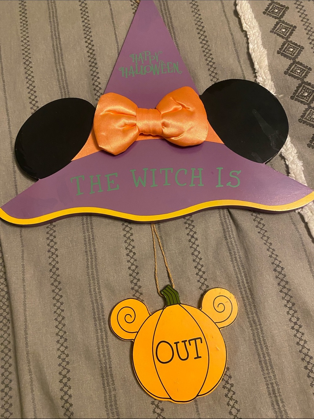 Disney Purple Witch Hat Door Hanging with Orange Bow